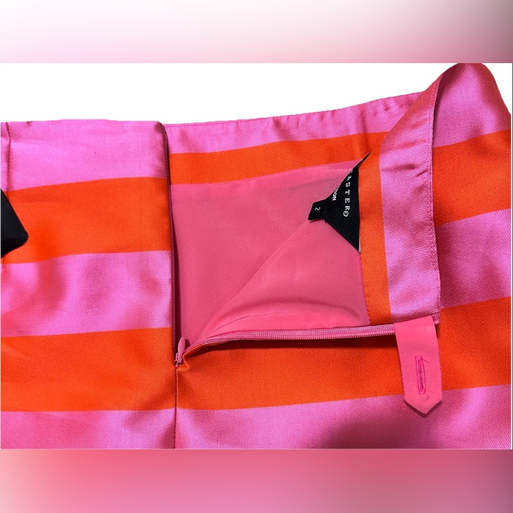 Doncaster NWT Pink Orange Striped Pencil Skirt 2 Silk Blend Midi Career Party - Picture 3 of 11